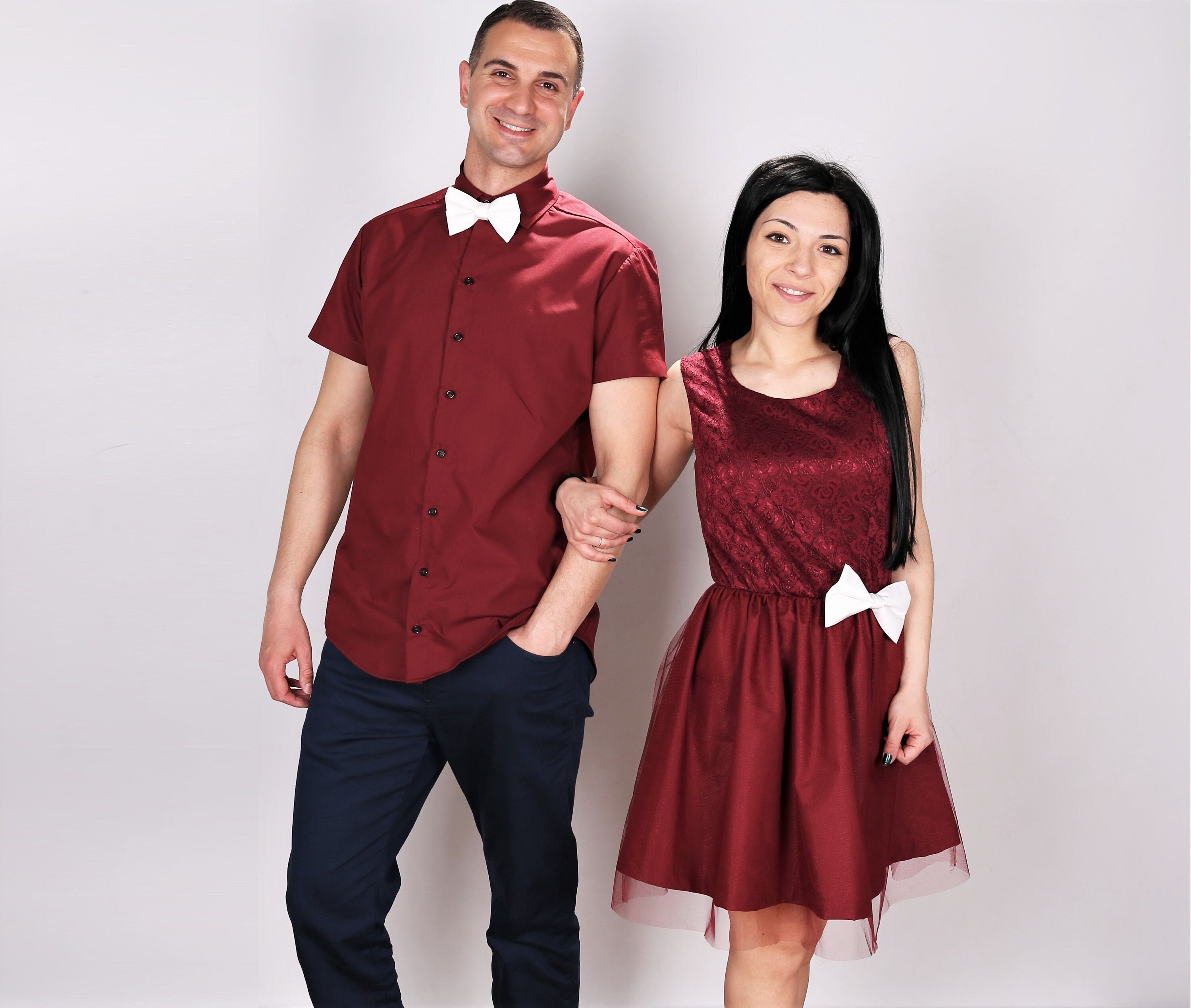 Vêtements assortis pour Couple, tenues pour amoureux de vacances, robe  chemise de saint-valentin, robe de soirée - AliExpress