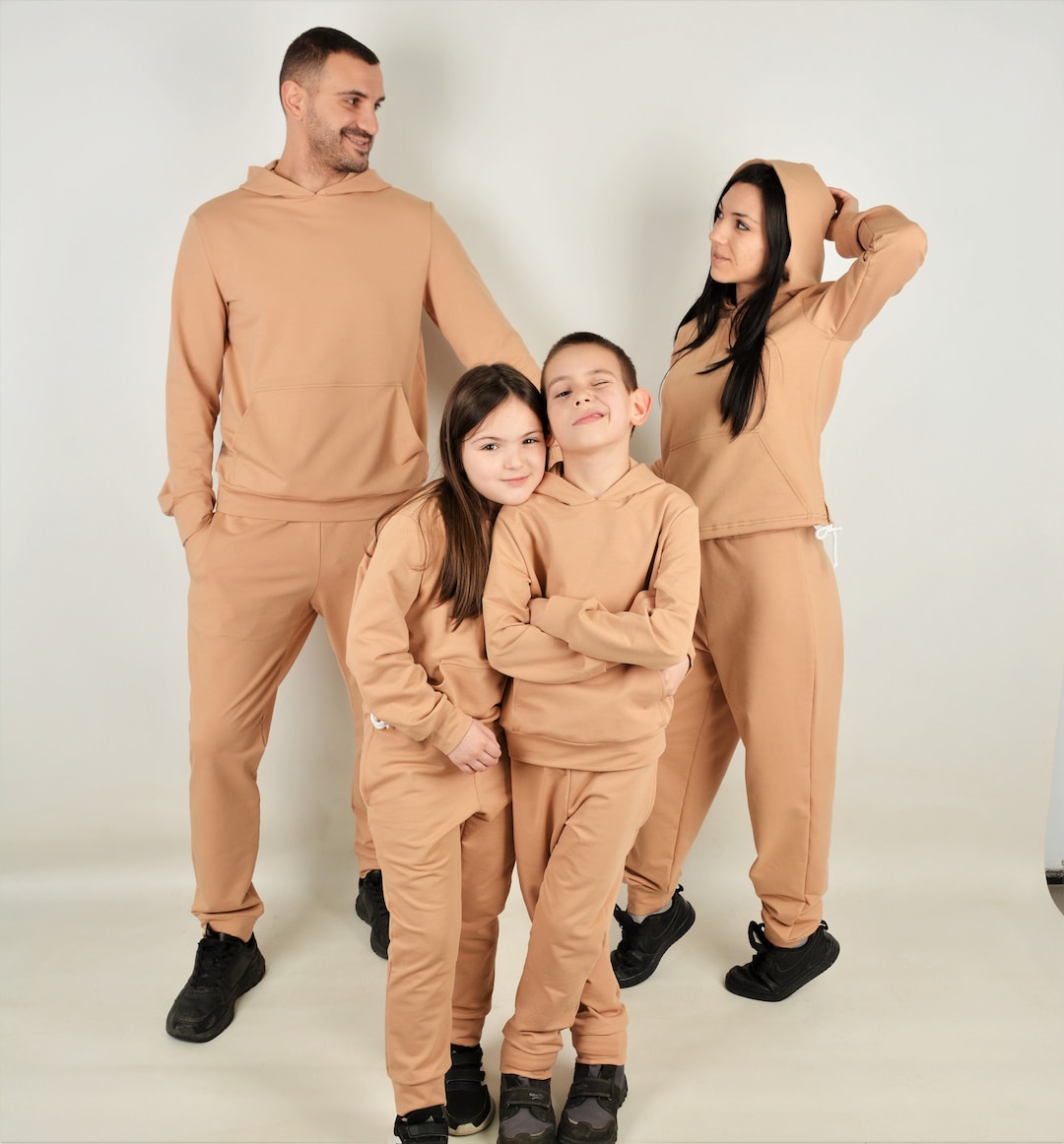 Family Matching Nude Outfits Jogger Suits for Family Beige