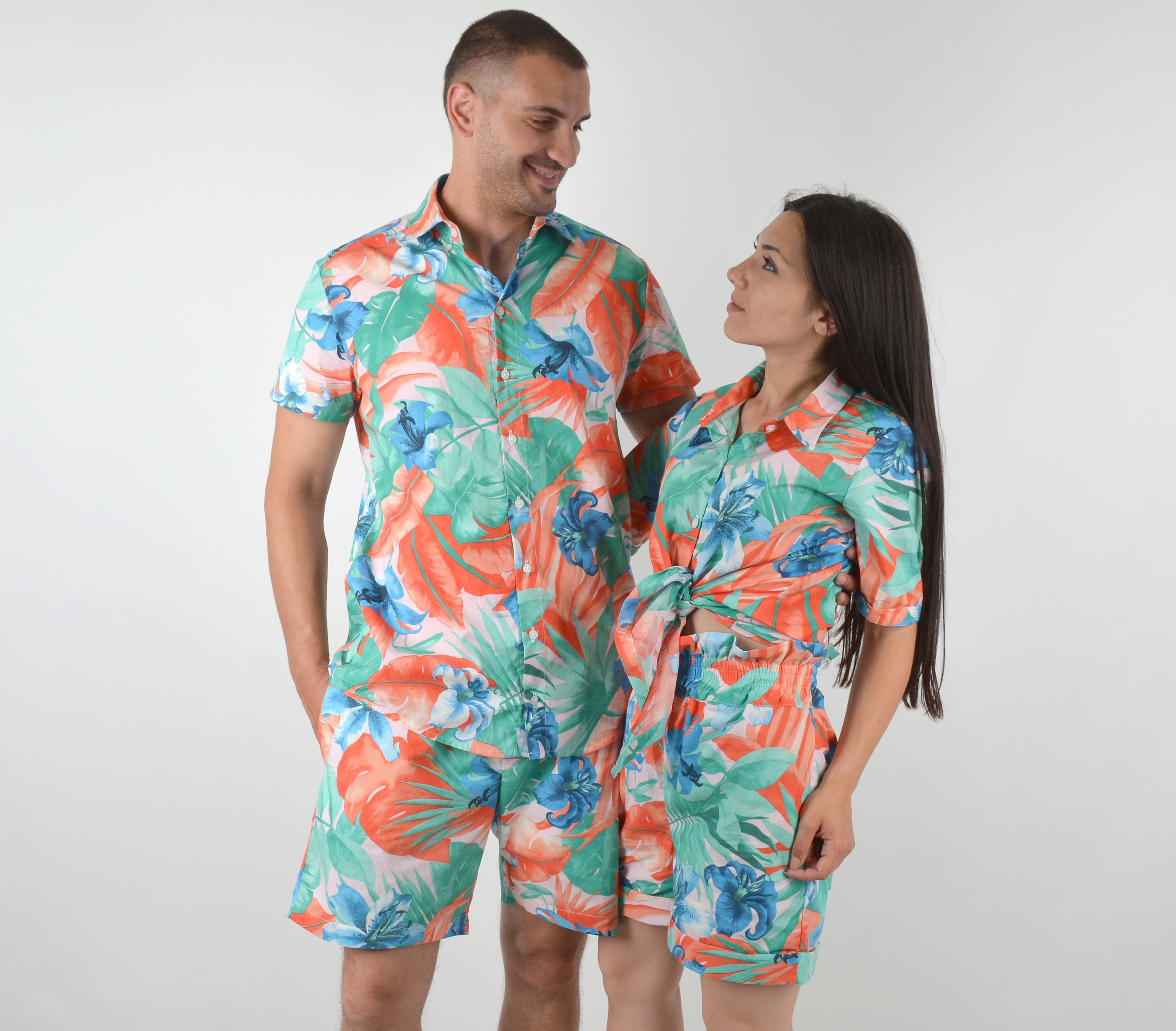 Pareja juego camisas hawaianas trajes de pareja vestido - Etsy México