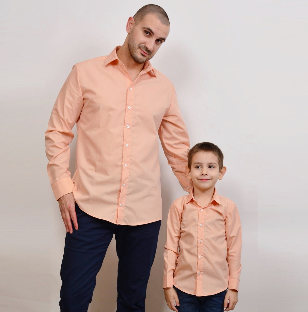 Matching Father Son Peach Dress Shirts, Light Peach Color Dress Shirt