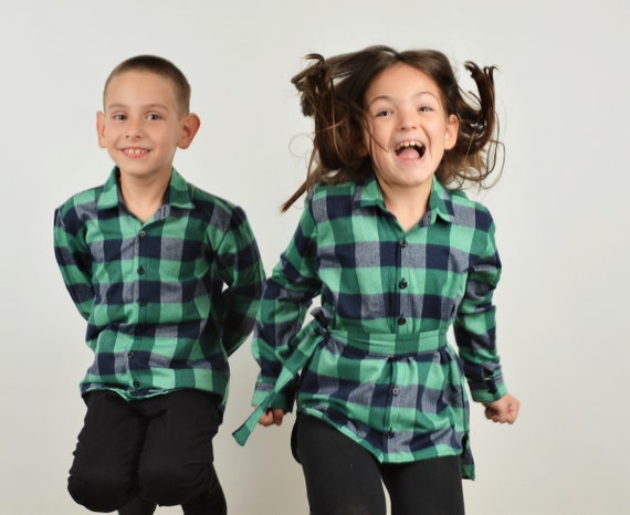 Mommy and Me Green Plaid Shirts 