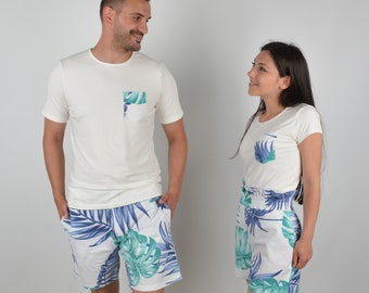 Matching Couples Hawaiian Outfits, Couple Goals Hawaiian Shorts Tees, Hawaii Dress T-shirt Shorts, Honeymoon, Couples Summer Outfits