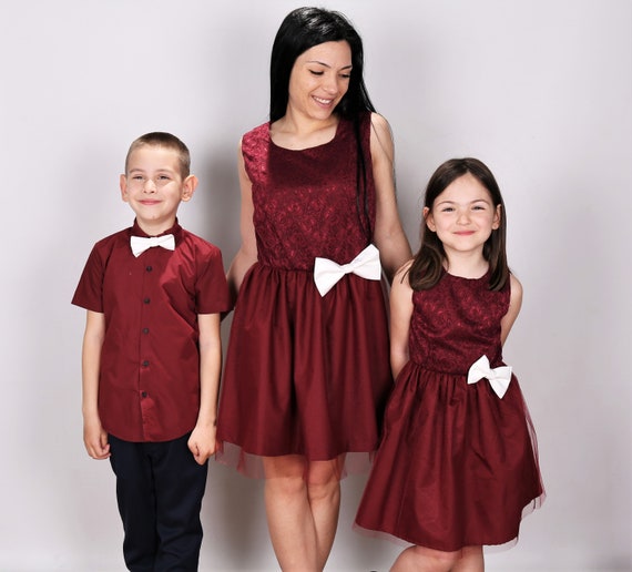 Matching Couple Maroon Outfits for Photoshoot, Maroon Dress Shirt
