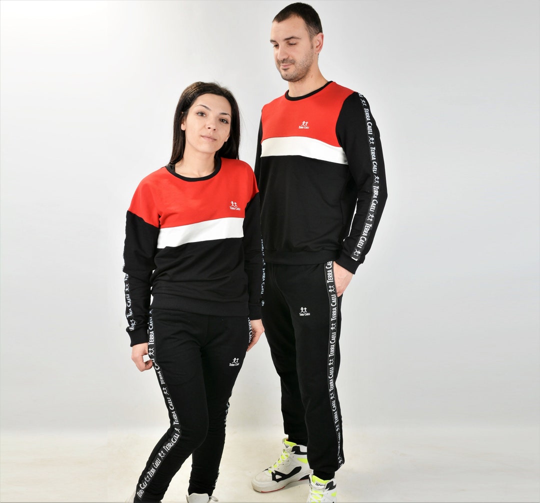 Matching Couple Outfits, Matching Sweatsuits for Couples, His and Hers Black and Red Joggersuits