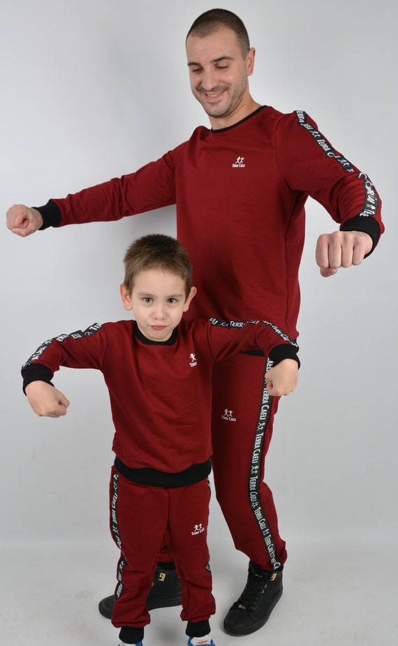 Father and Son Matching Sweatsuits, Daddy and Me Maroon Joggersuits,  Matching Maroon Joggers and Sweatshirts, Daddy and Me Casual Outfit 
