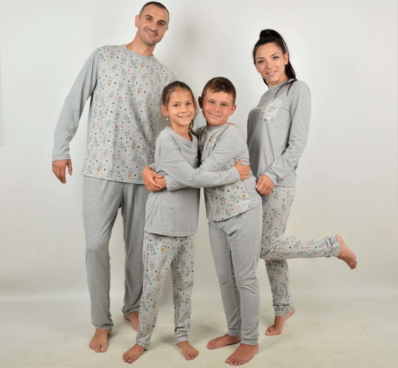 Matching Family Pajamas, Family Loungewear, Matching Bunnies Pajamas,  Matching Rabbit Jammies, Family Sleepwear, Family Pjs Gray, Bunnies Pj 