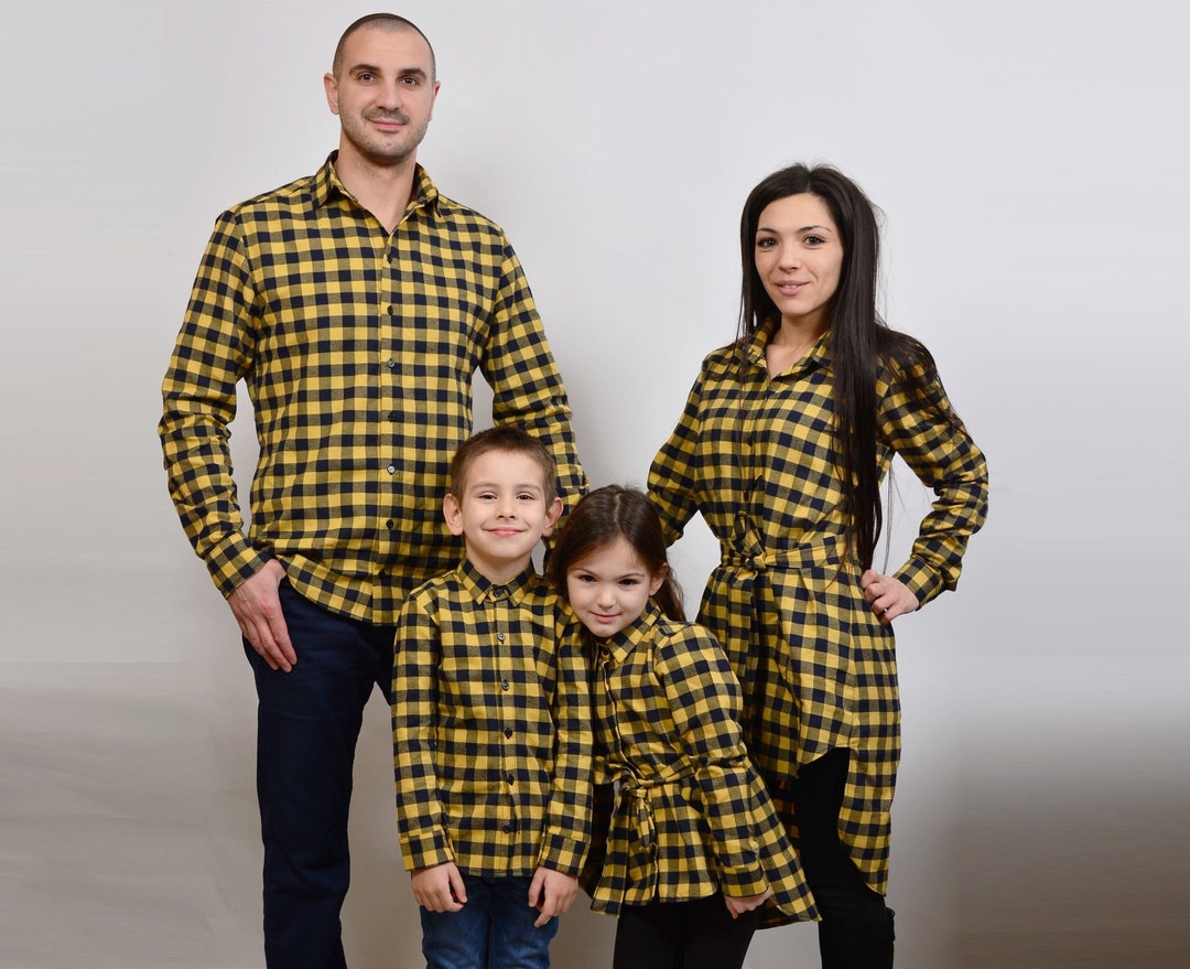 Family Matching Mustard Plaid Flannel Shirts, Matching Mustard Buffalo
