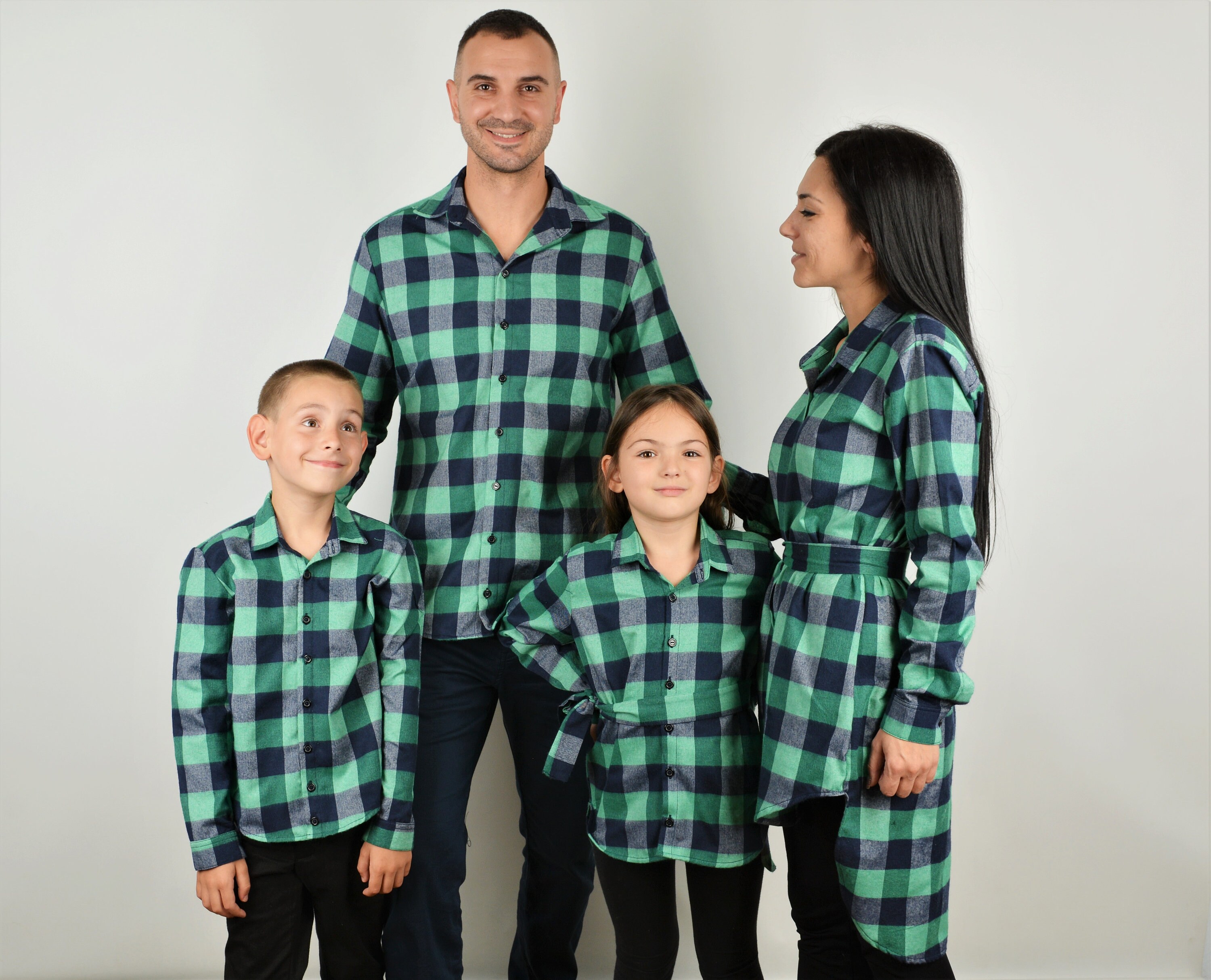 Family Matching Red Plaid Shirts 