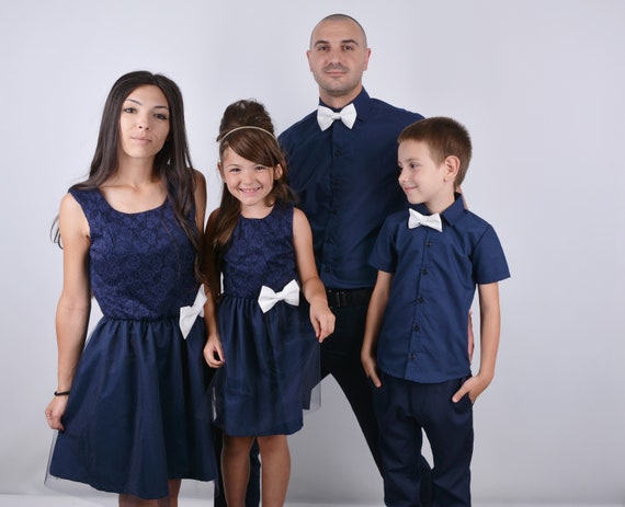 Family Matching Elegant Outfits Navy Dress Shirts for Father - Etsy Sweden