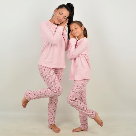 Mommy and Me Matching Pink Cat Pajamas, Mother and Daughter