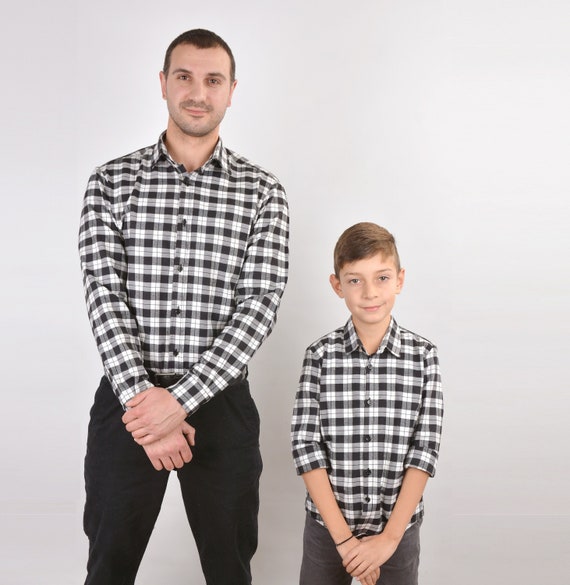 Padre e hijo camisas a cuadros a juego papá y yo camisas a - Etsy México
