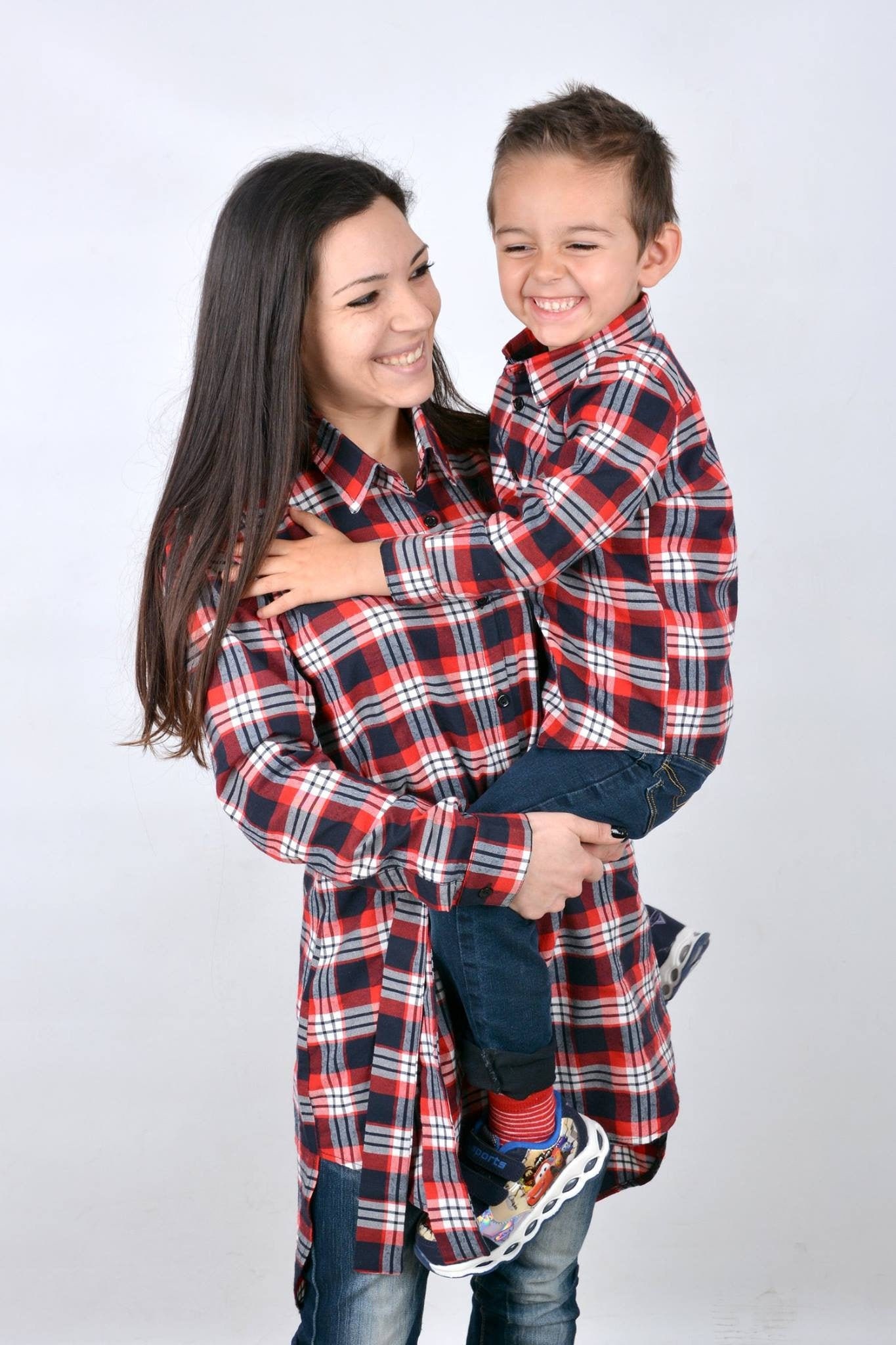 Mother Son Matching Christmas Red Plaid 