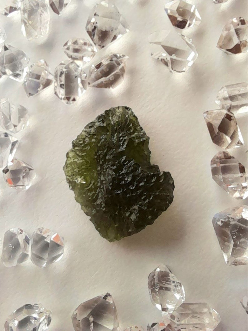 AA Moldavite drop 9ct: Meteorite glass, olive green Tektite, Synergy Crystal Healing image 6