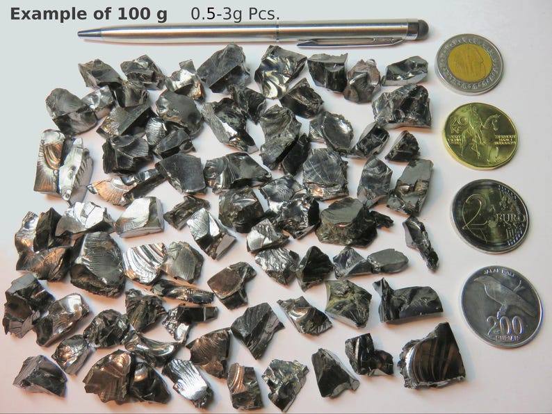 EDEL SCHUNGIT: Wasser reinigen entgiften energetisieren, antioxidant+antibakteriell > Kohlenstoff Fullerene > ELITE Schungit 20 / 50 / 100 g small rocks 1 - 3 g