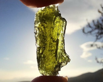 AA Moldavite drop: Meteorite glass, olive green Tektite, Synergy Crystal Healing