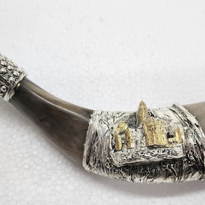 Sterling Silver Rams Horn Shofar With Jerusalem Model + Bag + Instructions Book