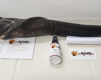 XL Unique Male Eland Shofar Set From The Holy Land - Half Polished - The White Brand