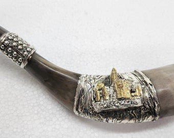 Sterling Silver Rams Horn Shofar With Jerusalem Model + Bag + Instructions Book