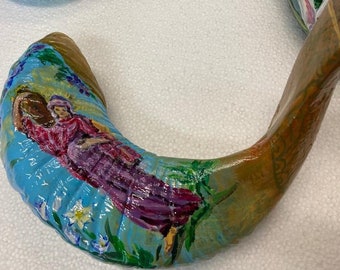 Hand Painted in Israel on a Jericho Shofar Miriam's Model + Bag