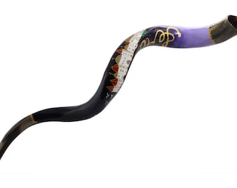 Hand-Painted Yemenite Kudu Shofar "Jerusalem View"