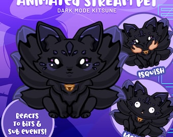 Interactive Dark Mode Kitsune Twitch Stream Pet Overlay