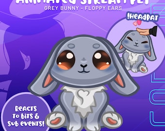 Interactive Grey Bunny Twitch Stream Pet Overlay