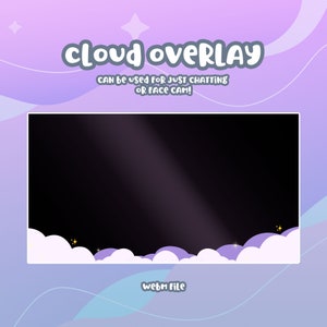 Animated Cloud Overlay Kawaii cute for twitch webcam, just chatting overlay webm file ready to download purple theme