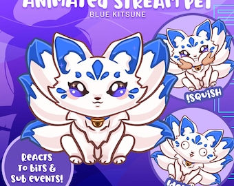Interactive Blue Kitsune Twitch Stream Pet Overlay