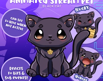 Interaktives Black Cat Twitch Stream Haustier Overlay