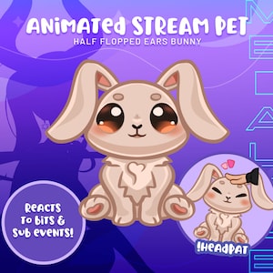 Bunny Half Flopped Ears Animated Stream Pet greets chatters reacts to subs and bits for twitch twitch streamers streaming animated digital