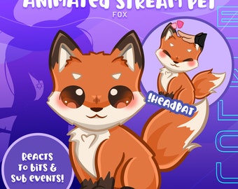 Fox Animated Stream Pet Classic Orange greets chatters reacts to subs and bits for twitch twitch streamers streaming animated digital asset