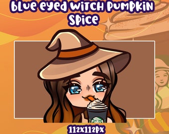 Blue Eyed Fall Autumnal Witch spooky season halloween emotes for twitch discord dlive stream streamer streaming emotes emojis Pumpkin spice