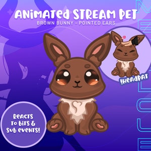 Brown Bunny Pointed Ears Animated Stream Pet greets chatters reacts to subs and bits for twitch streamers streaming animated digital asset