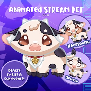 Interactive Cow Stream Pet: Chat Reactions, Greetings, Subs & Bits Response - Animated Digital Asset for Twitch Streamers