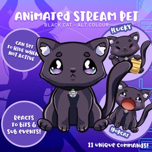 Interaktives Black Cat Alt Color Stream Haustier: Chatreaktionen, Grüße, Subs & Bitantworten - Animierte digitale Datei für Twitch Streamer