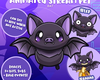 Interactive Bat Stream Pet: Chat Reactions, Greetings, Subs & Bits, Raids Response - Animated Digital Asset for Twitch Streamers