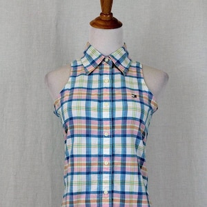 Vintage Tommy Hilfiger Y2k Madras Plaid Sleeveless Button Down Shirt Size 4