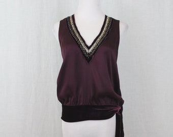 Vintage Hand beaded Pure Silk Charmeuse & Silk Velvet Flapper Top 1990s 1920s Inspired