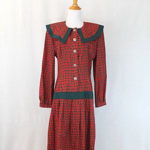 GO VICKI! Vintage Sailor Collar Drop Waist Long sleeve Cambric Cotton Dress Made in USA M