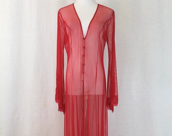 Vintage Victoria's Secret Beaded Lace Sheer Red Peignoir Robe XS/S