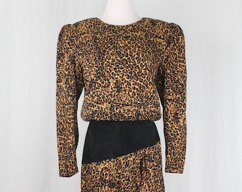 Vintage St Gillian Leopard Print Silk Dress 1980's