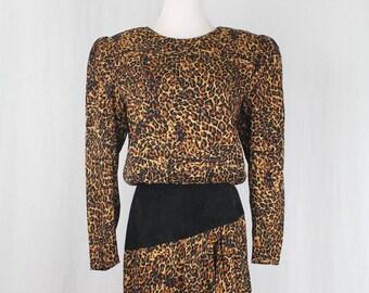 Vintage St Gillian zijden jurk met luipaardprint, jaren 80
