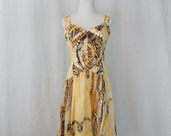 Vestido Dirndl vintage Escada: batista de algodón batik, corte bailarina amarillo (tallas 6-8 de EE. UU.)