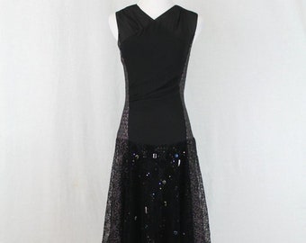 Vanessa Bruno Paris Silk Organza Midi Dress with Jeweled Lace Overlay XS