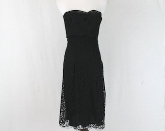 Collette Dinnigan Black French Lace Silk Dress: Strapless Y2K