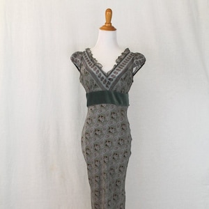 Vintage Tracy Reese Silk Dress: 1930s Style Floral Velvet Trim, US 4