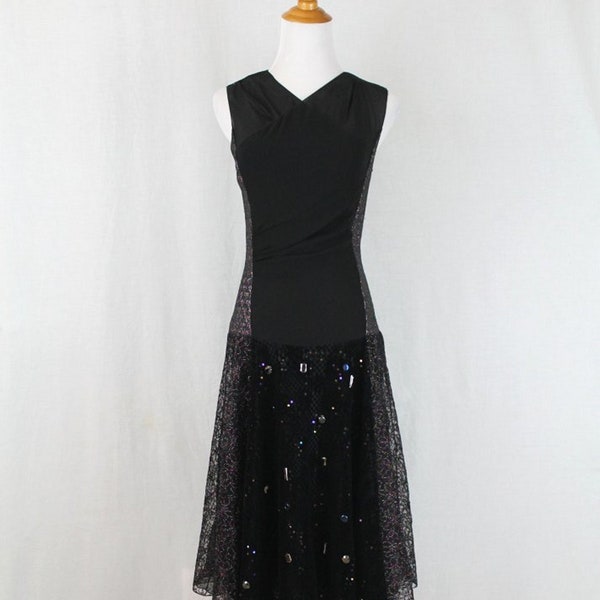 Vanessa Bruno Paris Silk Organza Midi Dress with Jeweled Lace Overlay XS