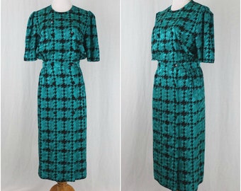 Adrianna Papell Green Silk 1930s Inspired  Secretary Dress 6