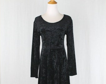 Vintage Express Tricot Gothic Black Crushed Stretch Velvet Long sleeve Dress S