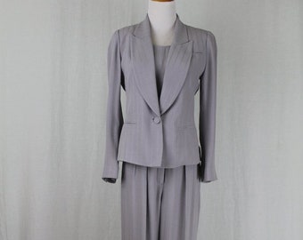 Vintage SONIA RYKIEL Paris Viscose Pants Suit: Dove Gray, 3-Piece, Size 36